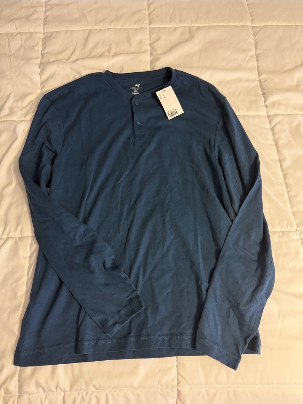 H&M Men’s Long-Sleeve Henley Shirt - Navy Blue